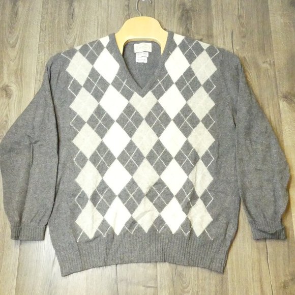 Vintage J&D McGeorge Cashmere Sweater Gray Argyle Sweater Size‎ 46 - Picture 1 of 5